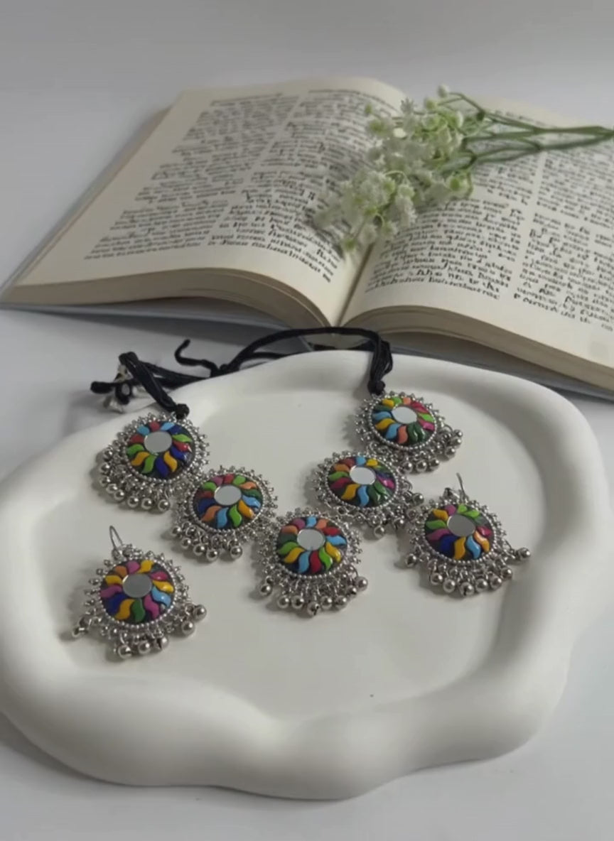 Rangoli Disc Oxidised Choker Set