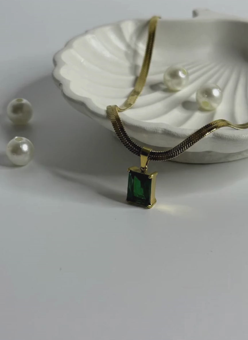 Golden Emerald Square Pendant Necklace
