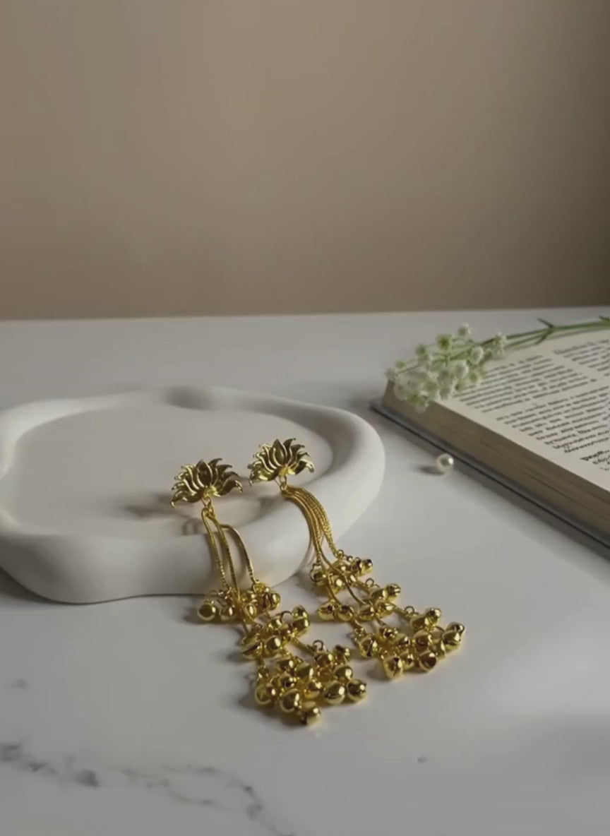 Kashmiri Lotus Chain Drop Jhumki Earrings