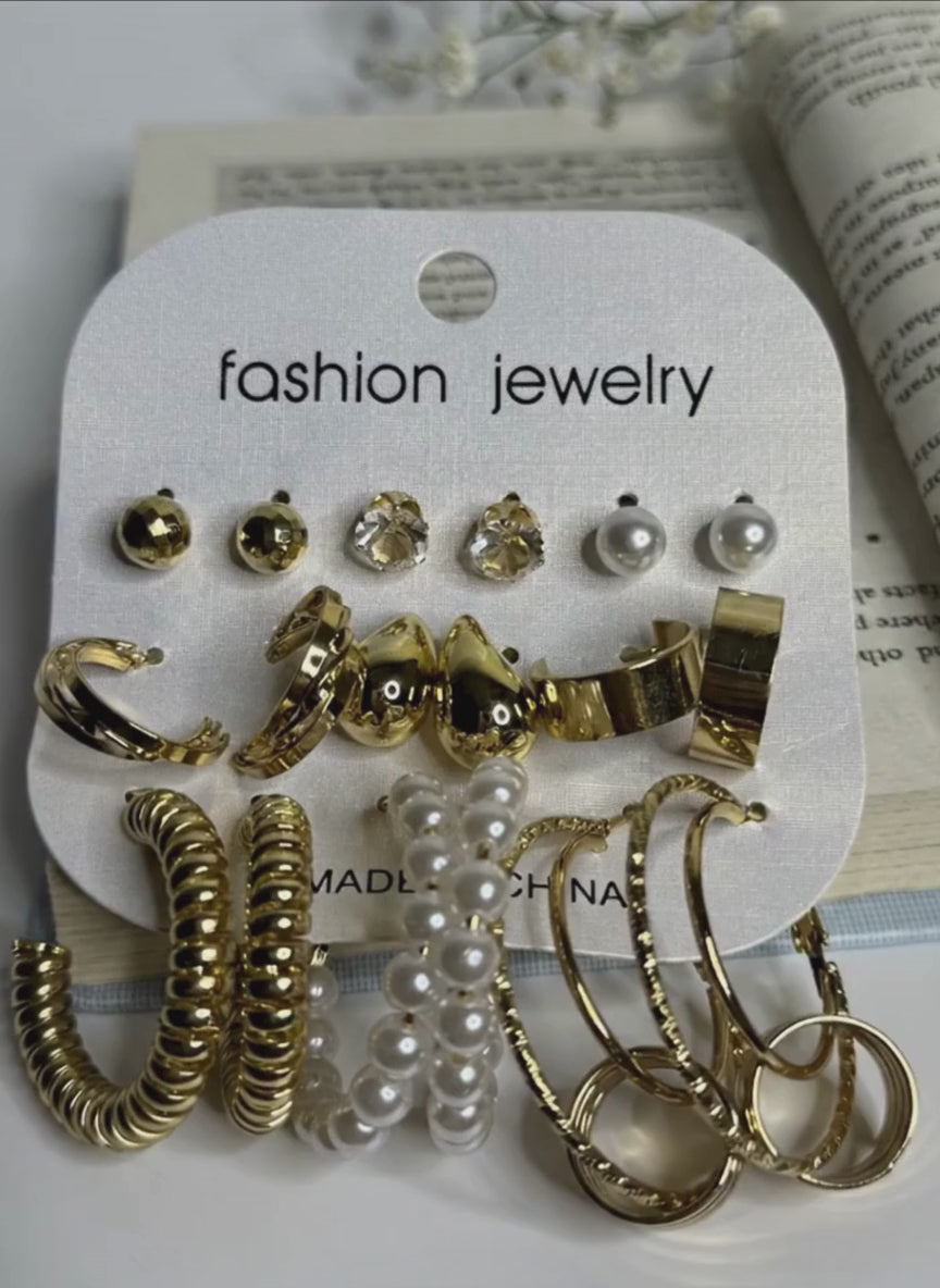 Gold Assorted Stud & Mini Hoop Earring Set