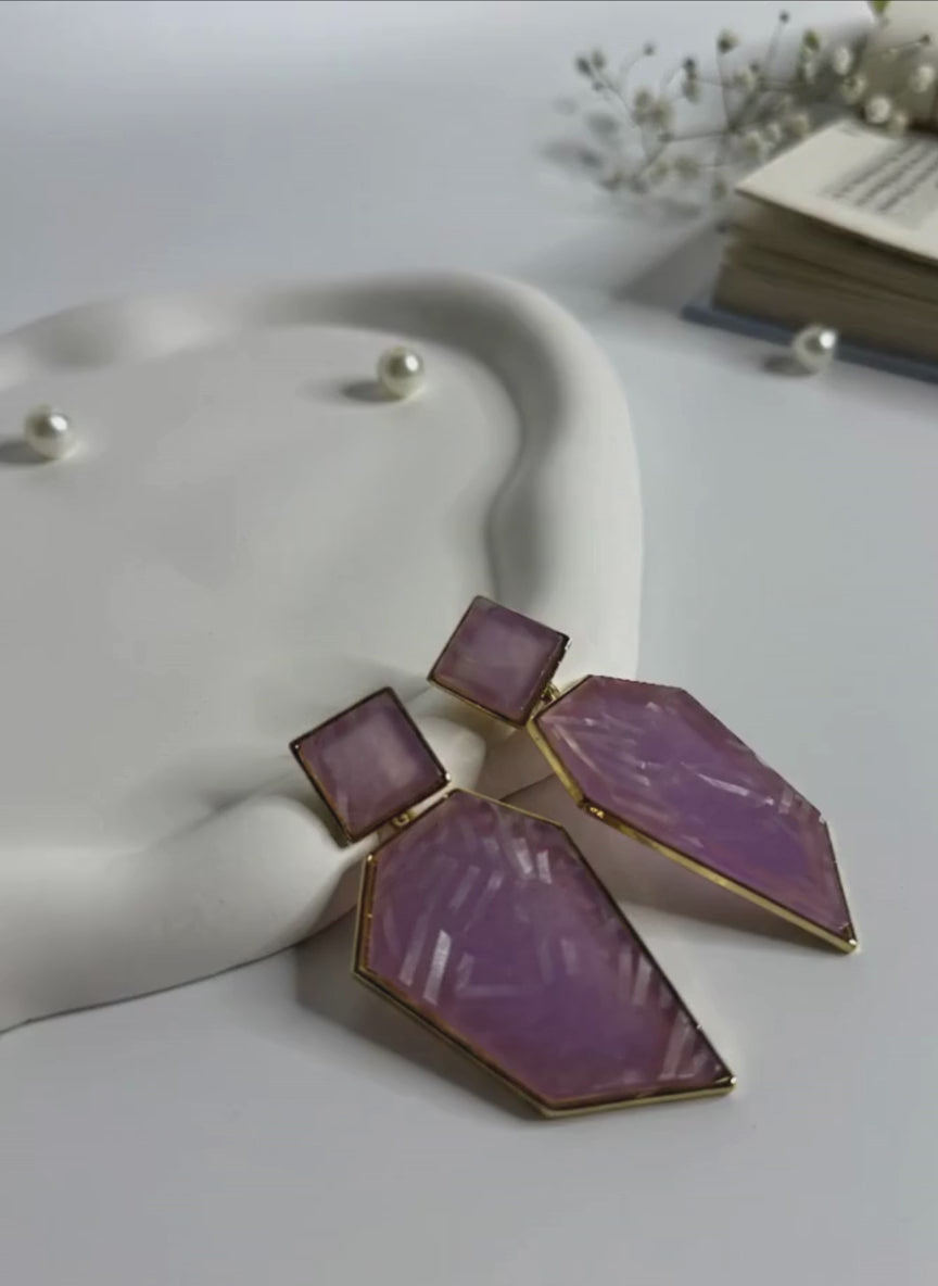 Marbled Edge Statement Earrings Pink