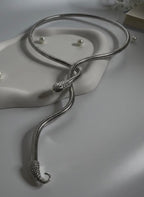 Twist Drop Snake Chain Necklace Silver