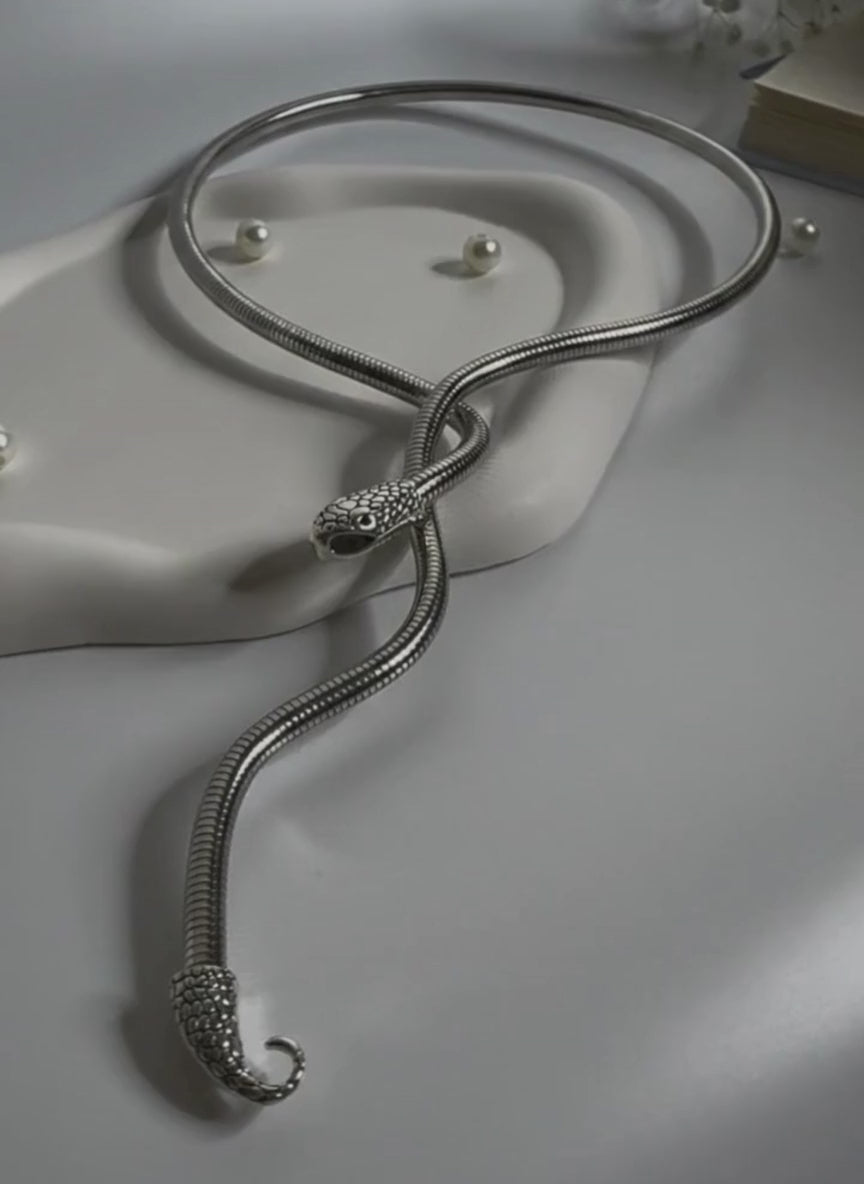 Twist Drop Snake Chain Necklace Silver