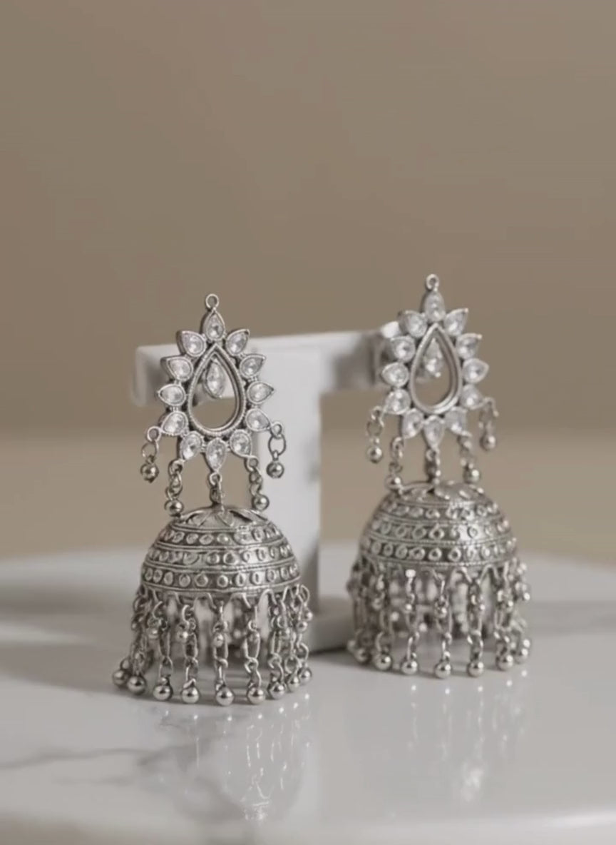 Oxidised Mirror Dome Jhumki Earrings