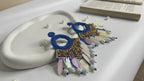 Handmade Open Ring Statement Earrings Blue