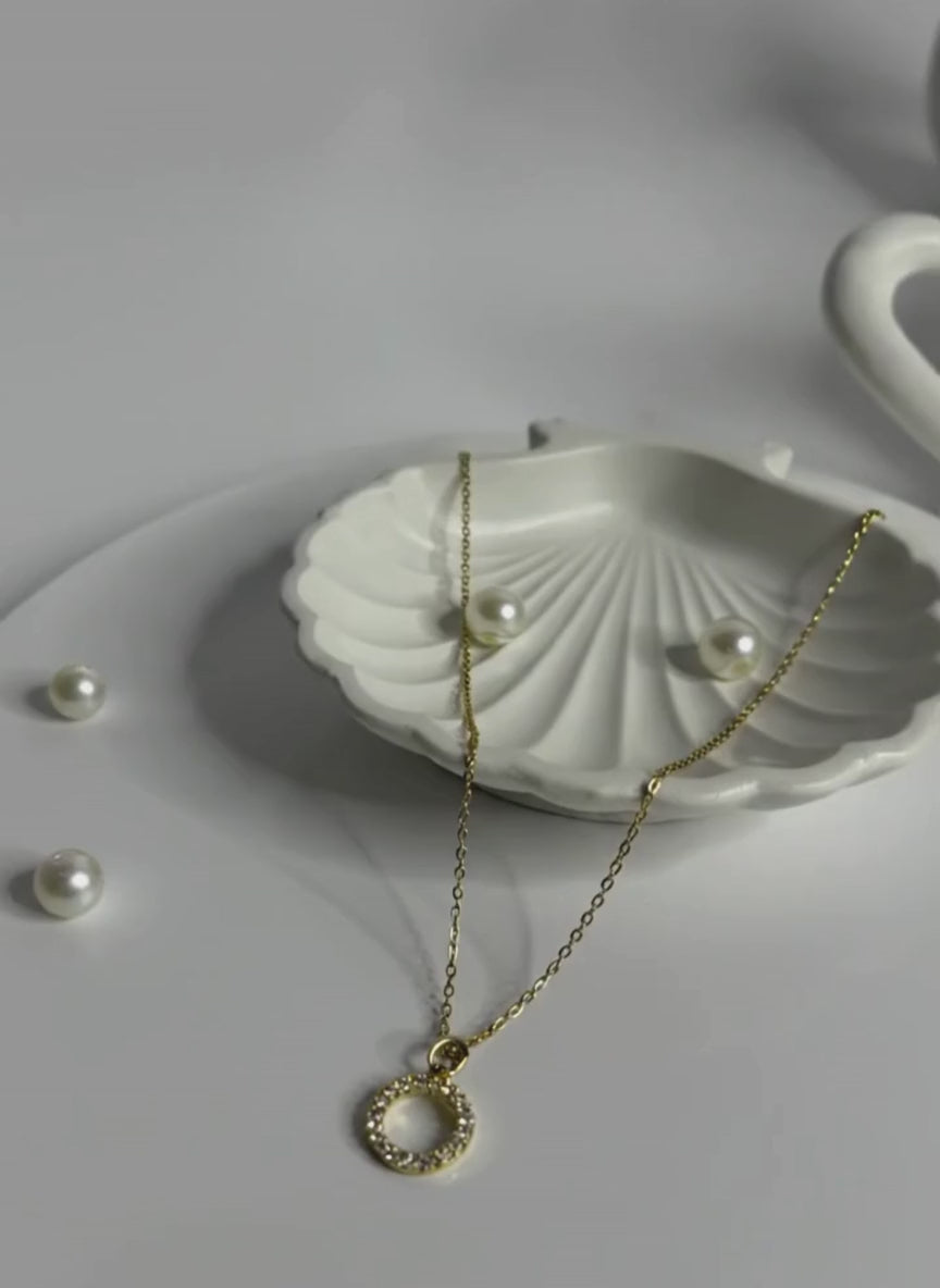 Golden Crystal Halo Pendant Necklace