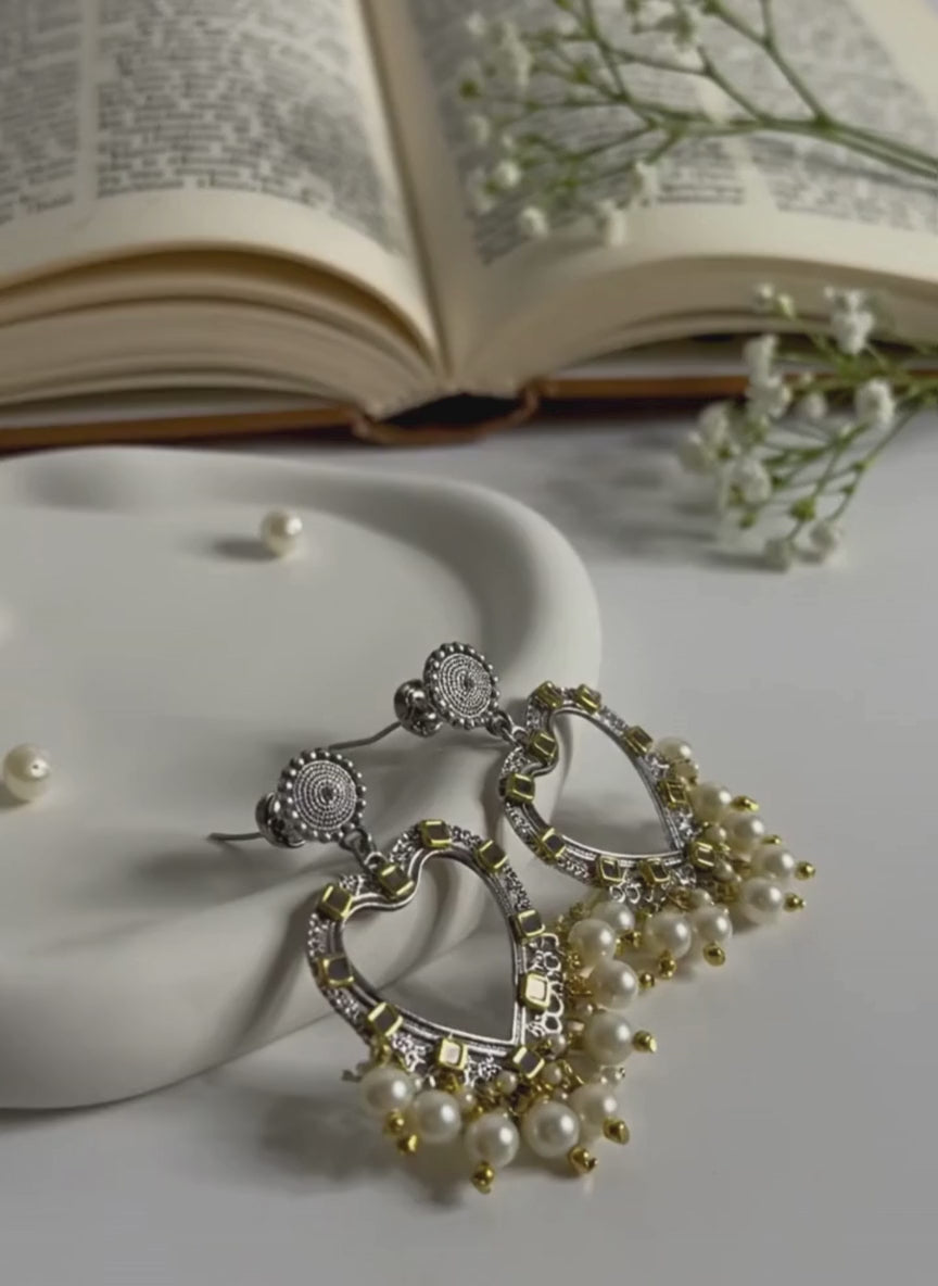 Oxidised Kundan Heart Drop Earrings