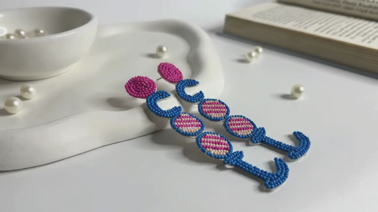 Handmade Beaded COOL Letter Drop Earrings