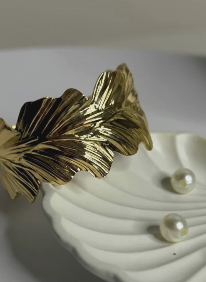 Golden Feather Textured Cuff Bracelet