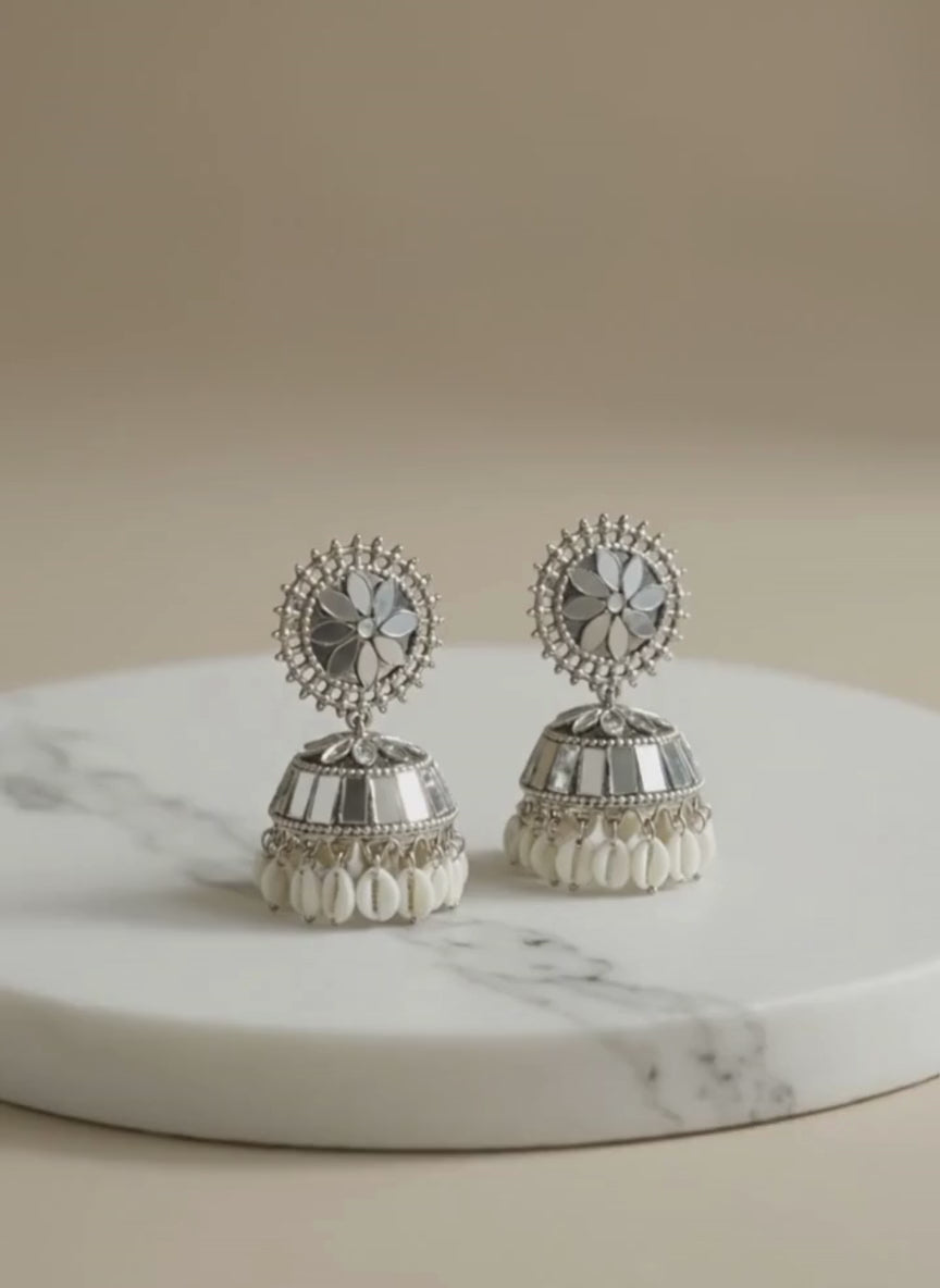 Oxidised Mirror Inlay Jhumki Earrings