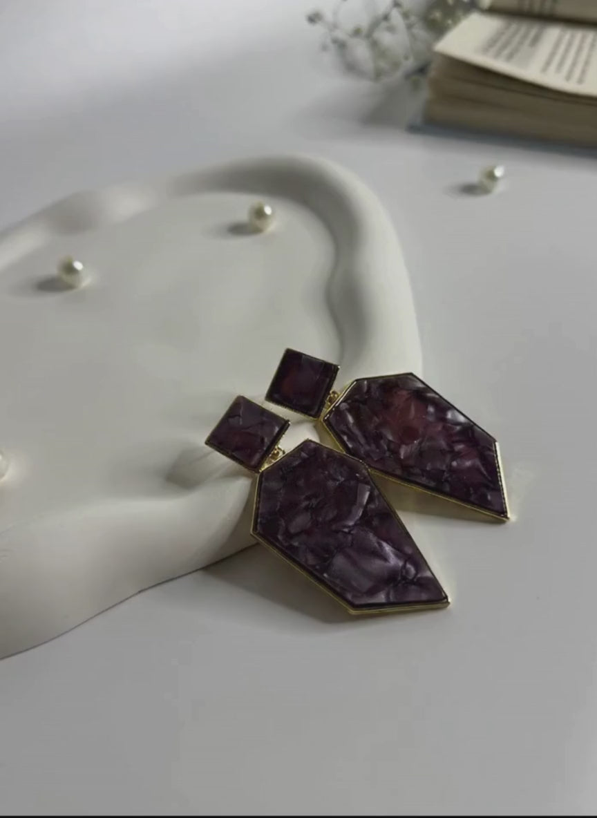 Marbled Edge Statement Earrings Violet