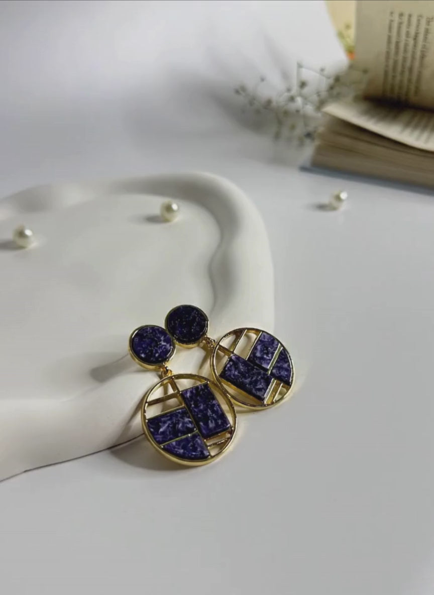 Geometric Frame Statement Earrings Violet