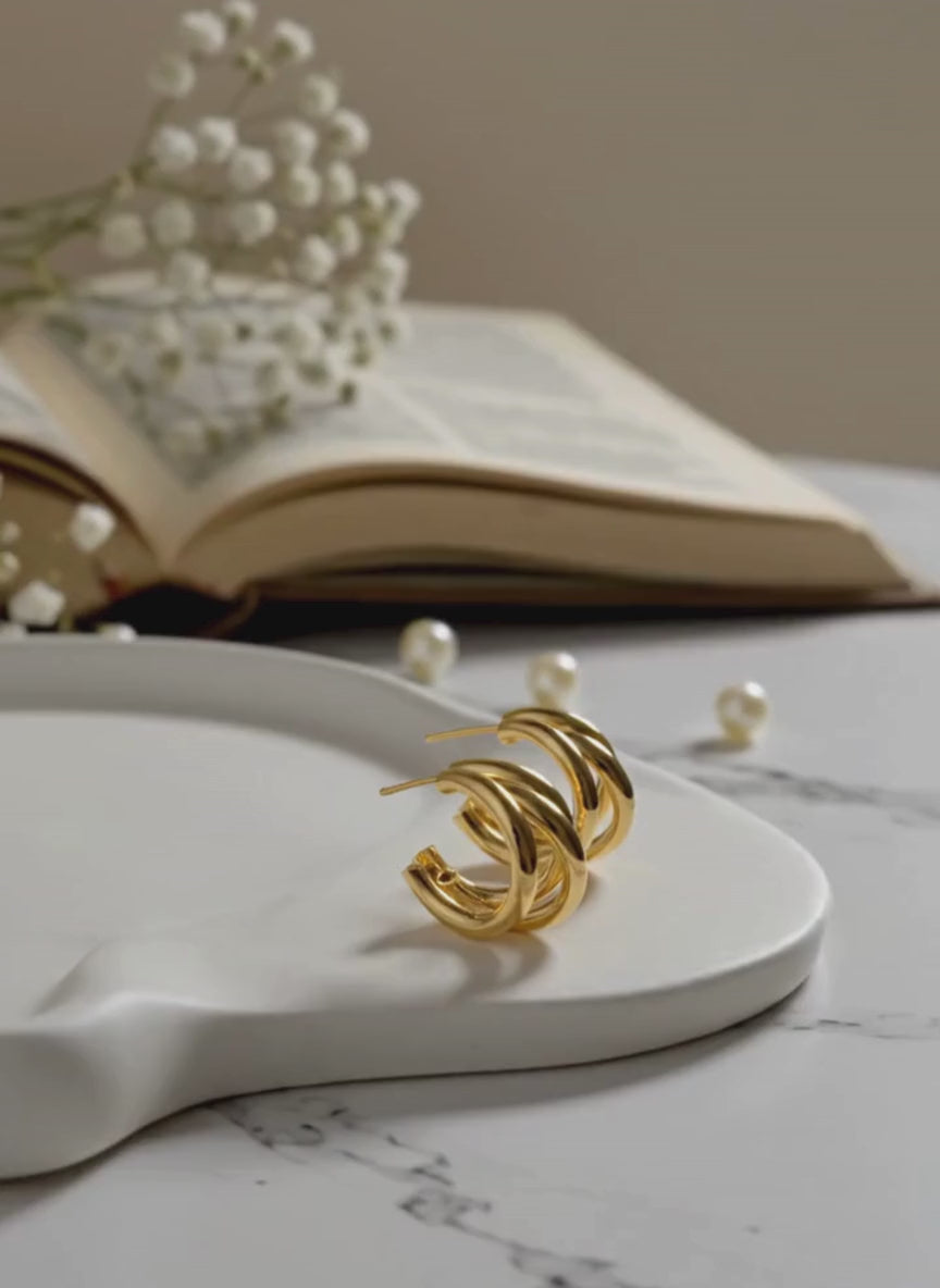 Golden Triple Hoop Earrings
