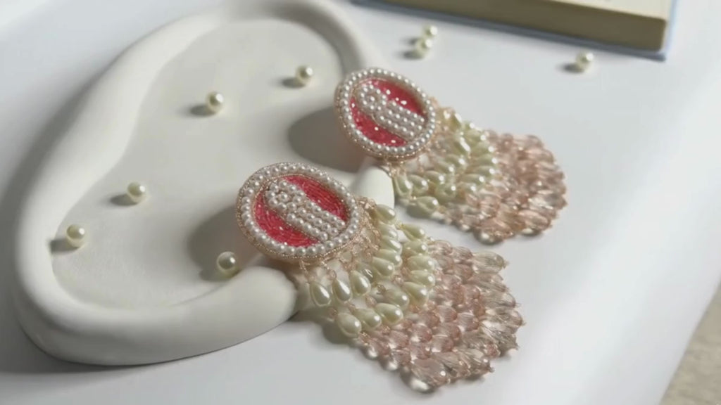 Handmade Disc Layered Drop Earrings Pink