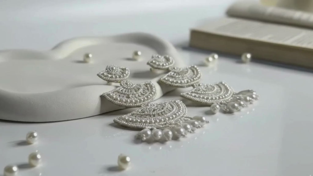 Handmade Crescent Layer Pearl Drop Earrings