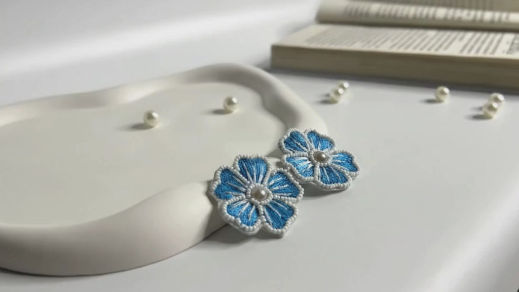 Handmade Petal Bloom Stud Earrings Blue