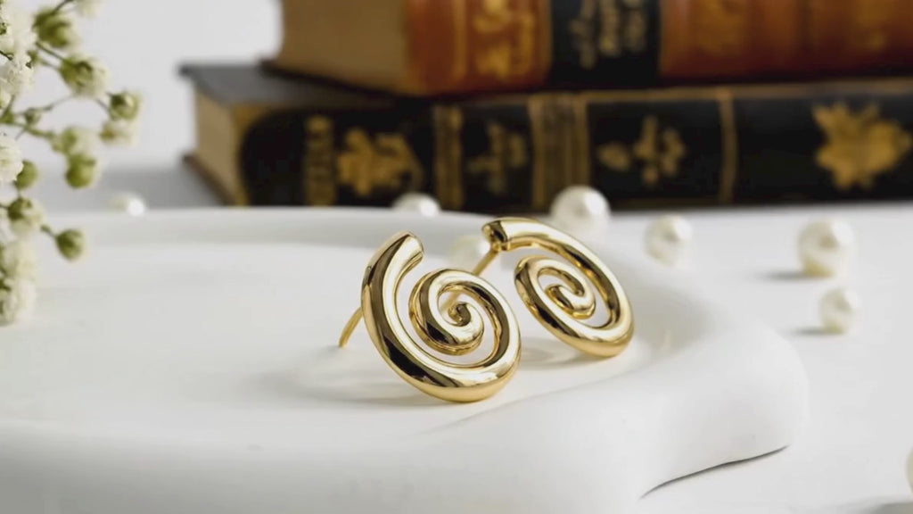 Golden Spiral Stud Earrings