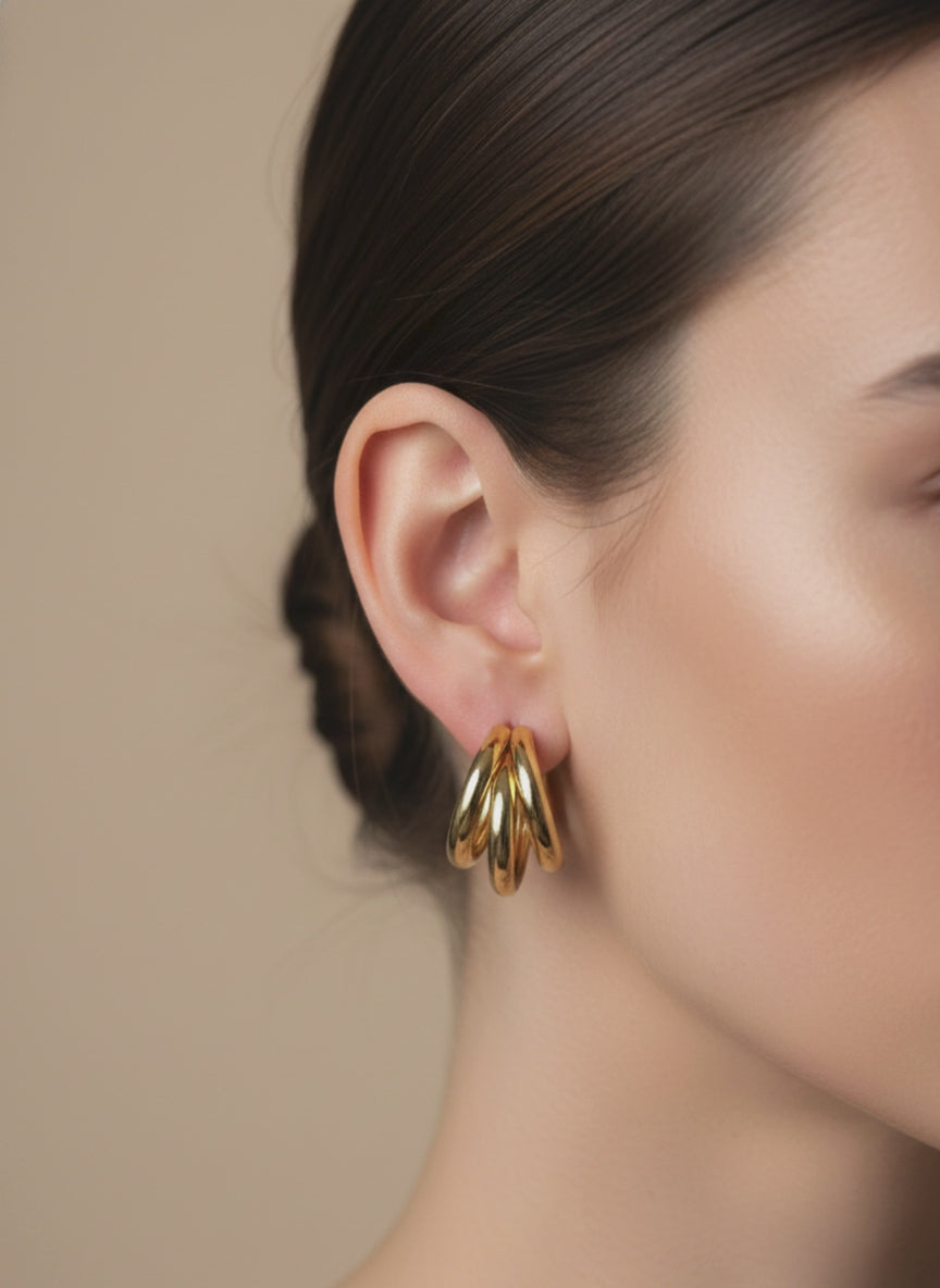 Golden Triple Hoop Earrings