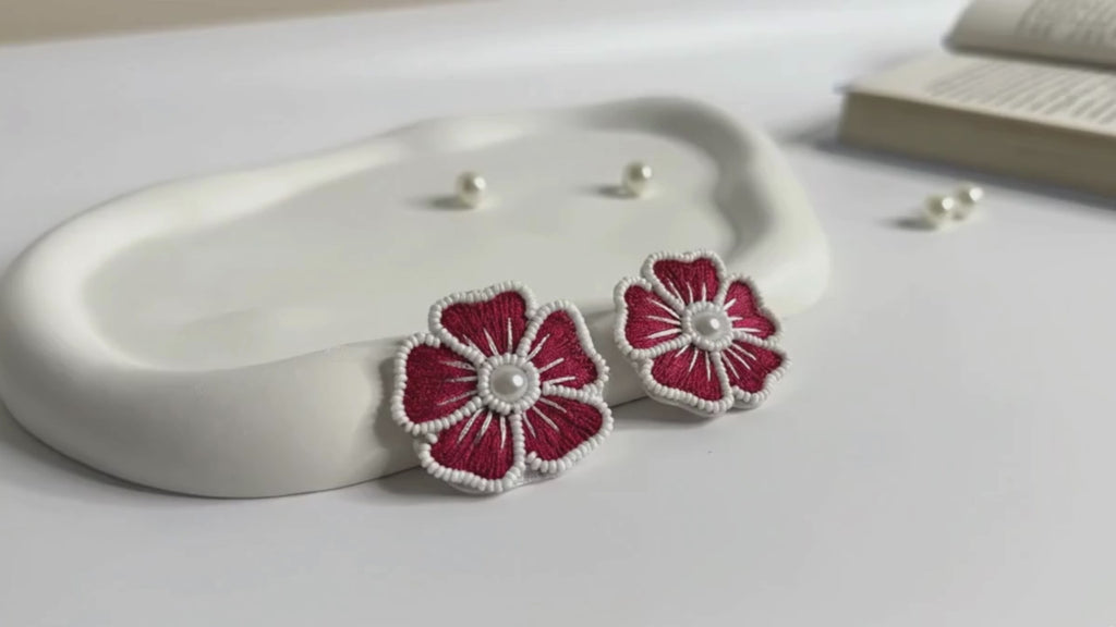 Handmade Petal Bloom Stud Earrings Pink