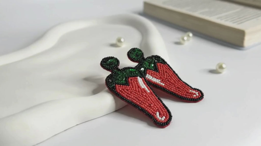 Spicy Red Chilli Beaded Handmade Earrings