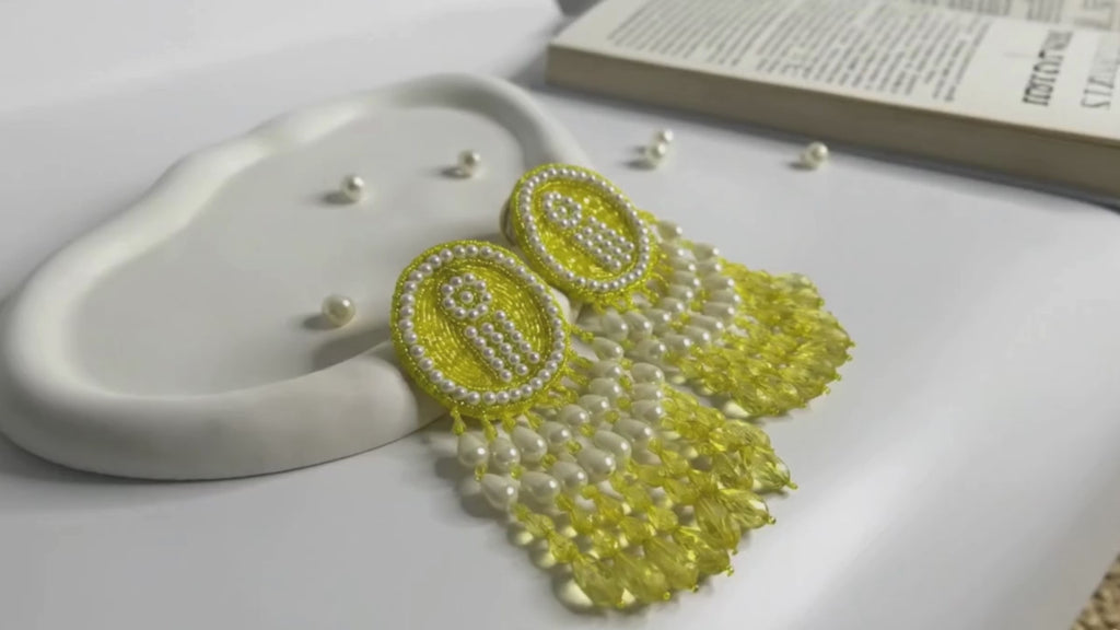 Handmade Disc Layered Drop Earrings Yellow