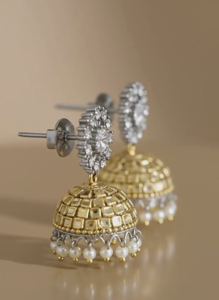 Oxidised Stone Top Dome Jhumki Earrings