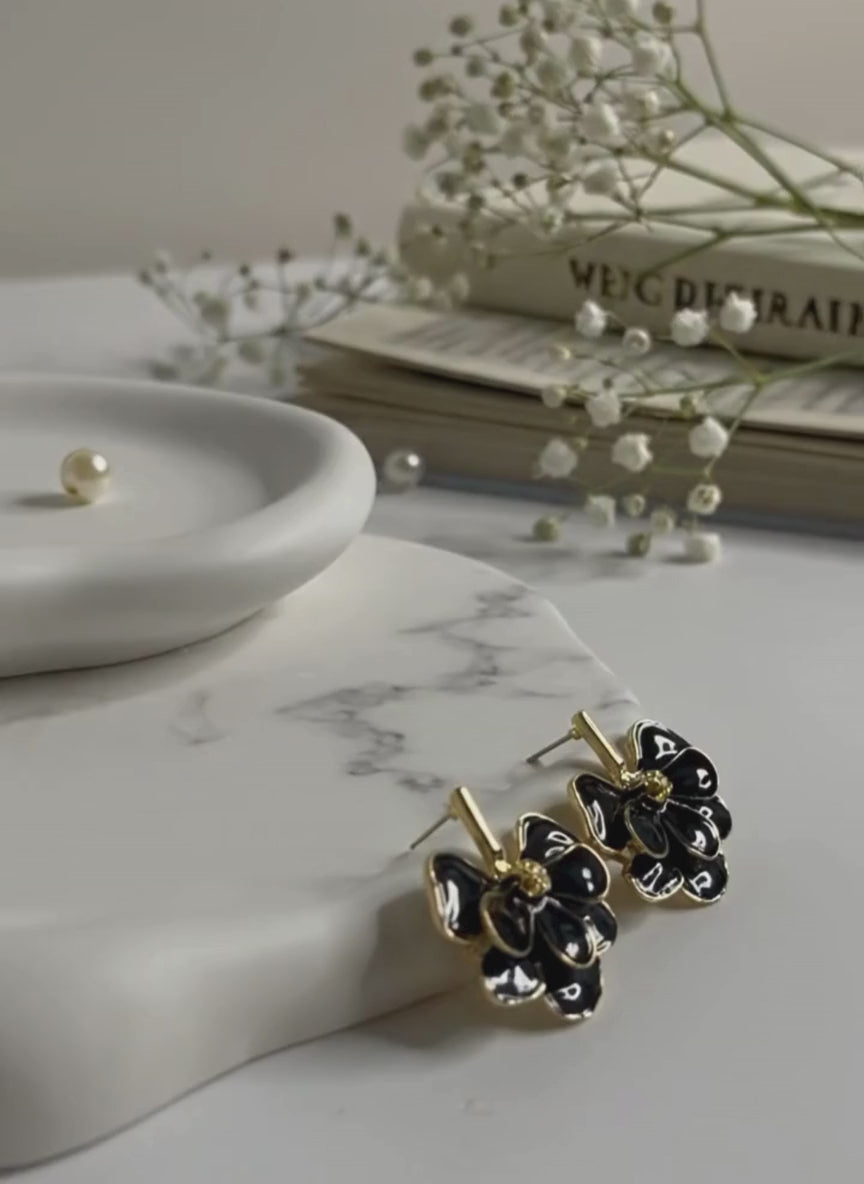 Petal Bloom Statement Earrings Black
